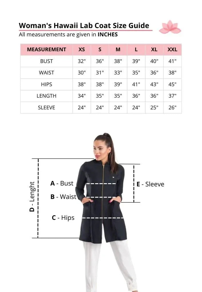 Dra Cherie Women's Pink Hawaii Lab Coat Size Guide